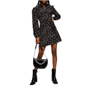 Topshop Polka Dot Long Sleeve Mini Dress